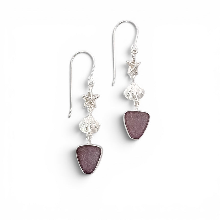 Starfish and Shell Seaglass Dangle Earrings