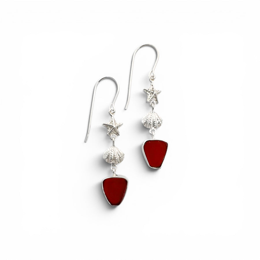 Starfish and Shell Seaglass Dangle Earrings