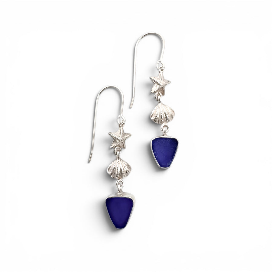Starfish and Shell Seaglass Dangle Earrings