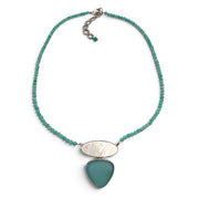 Aqua New England Sea Glass & Mother of Pearl on Amazonite Necklace