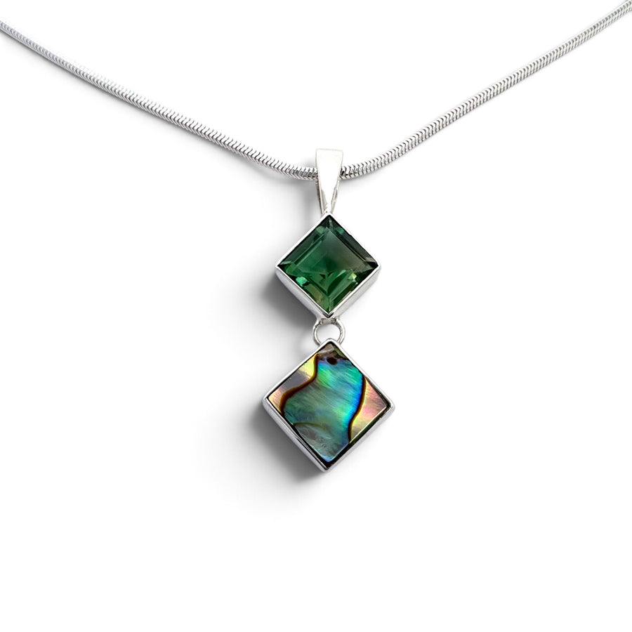 Green Topaz & Abalone Double Drop Pendant