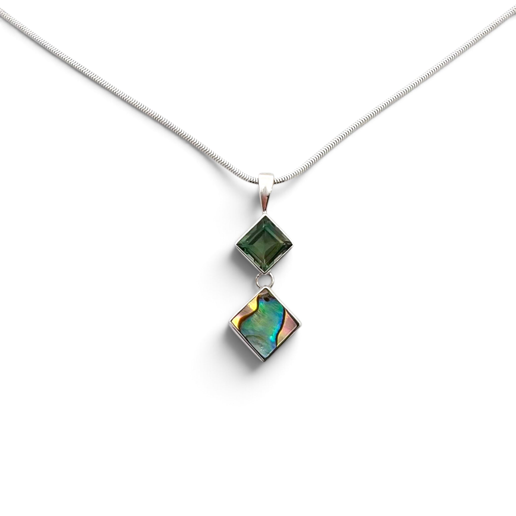 Green Topaz & Abalone Double Drop Pendant