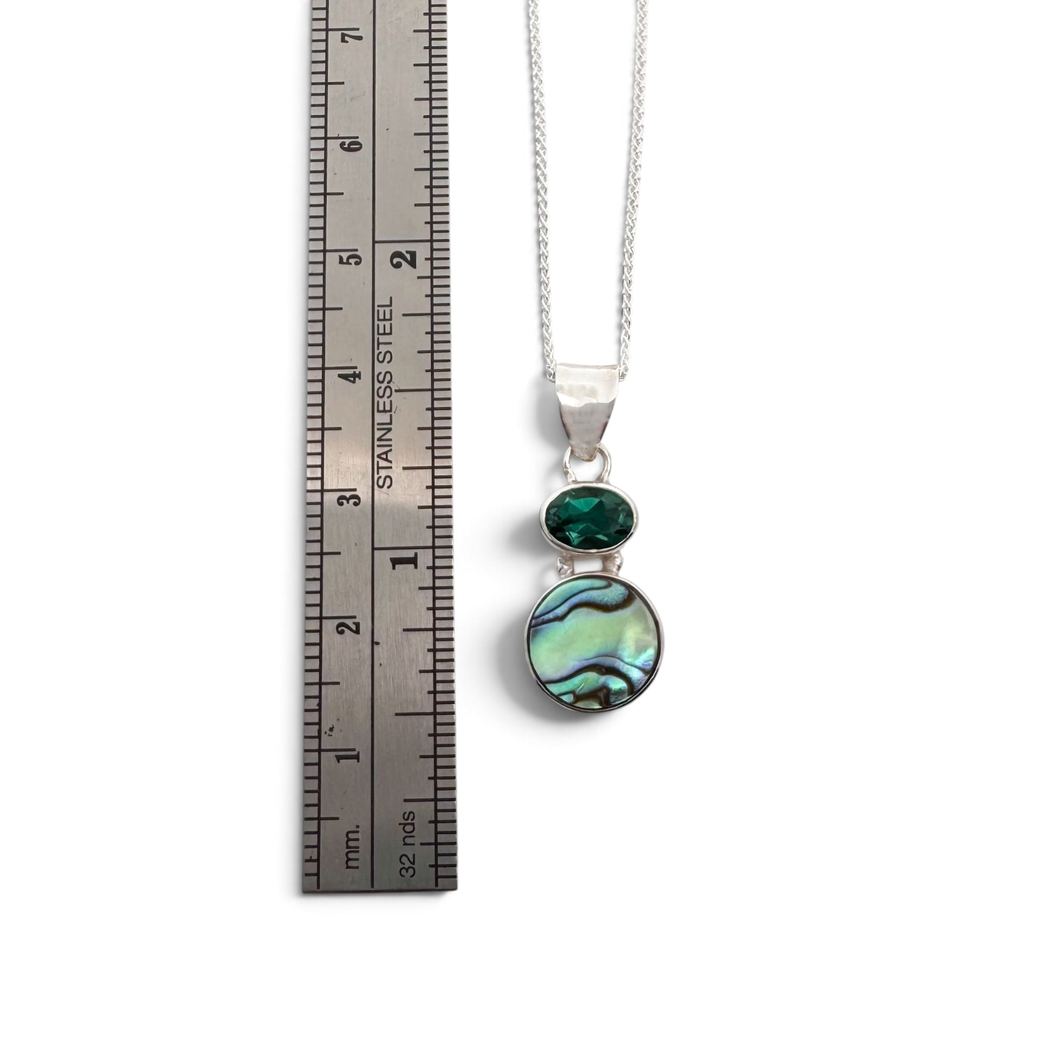 Abalone Glow & Green Quartz Sterling Silver Necklace