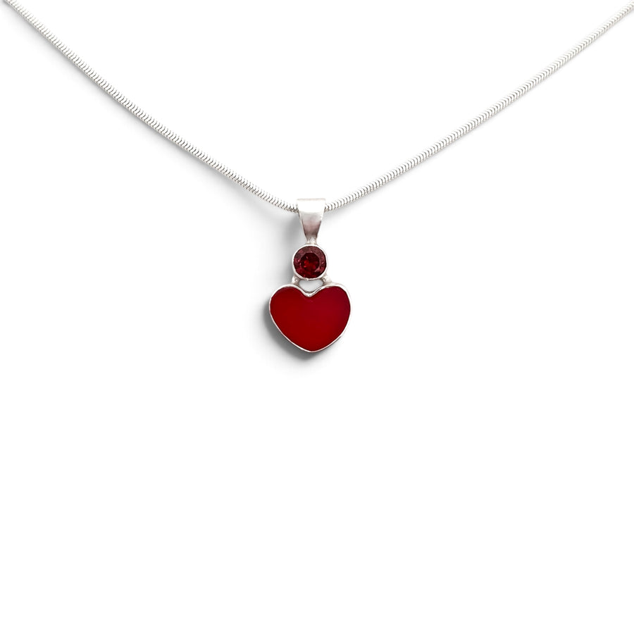 Garnet & Red Sea Glass Heart Pendant