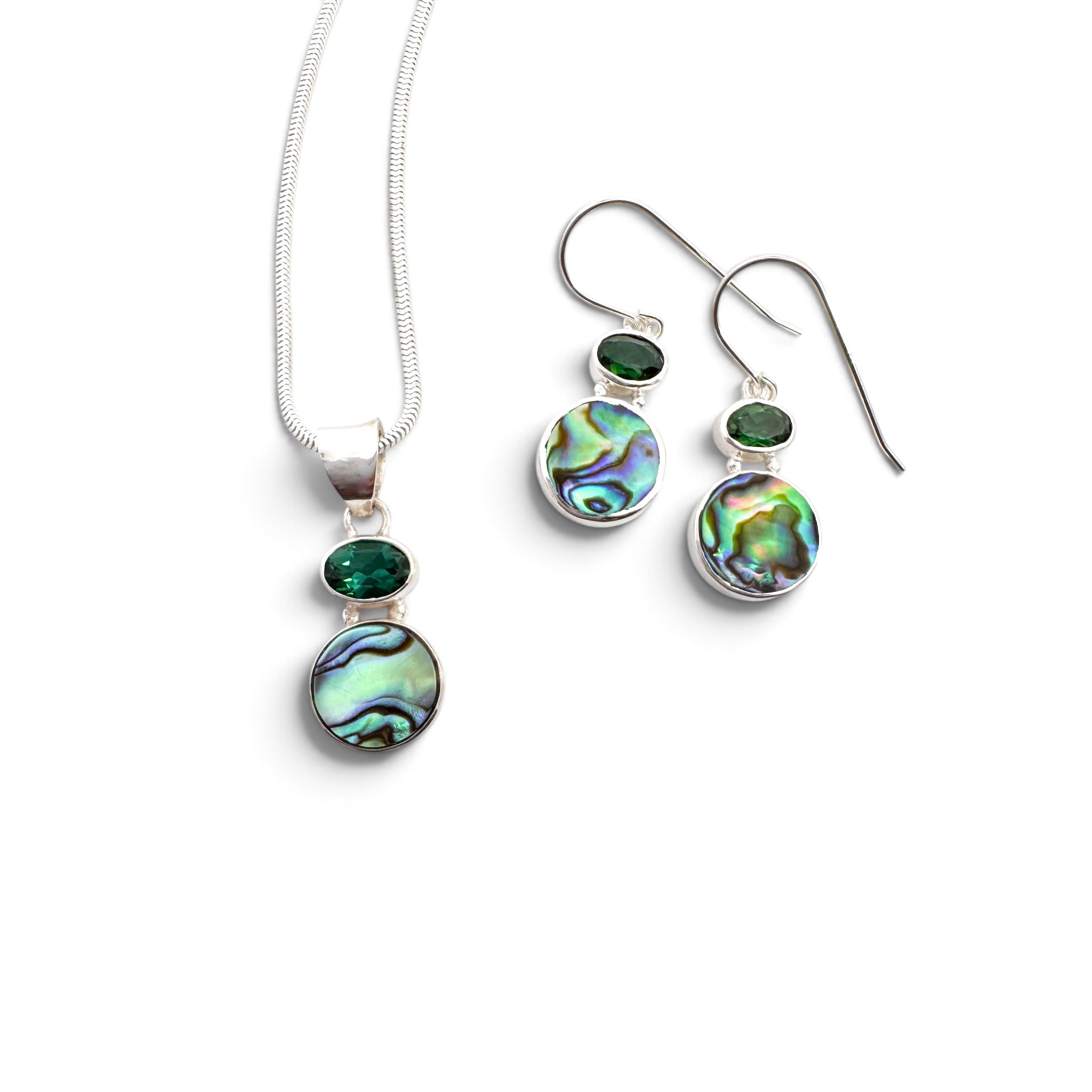 Green Topaz & Abalone Drop Earrings