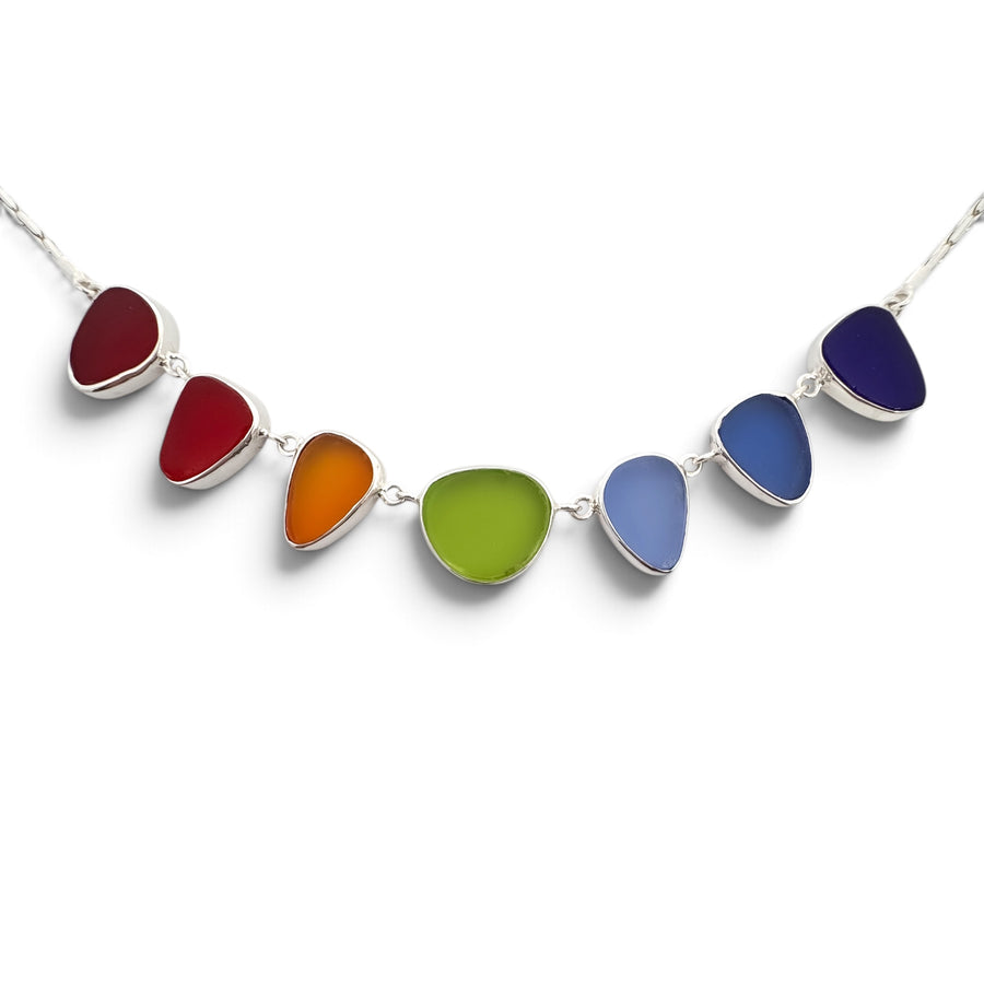 Rainbow Sea Glass Bezel Necklace