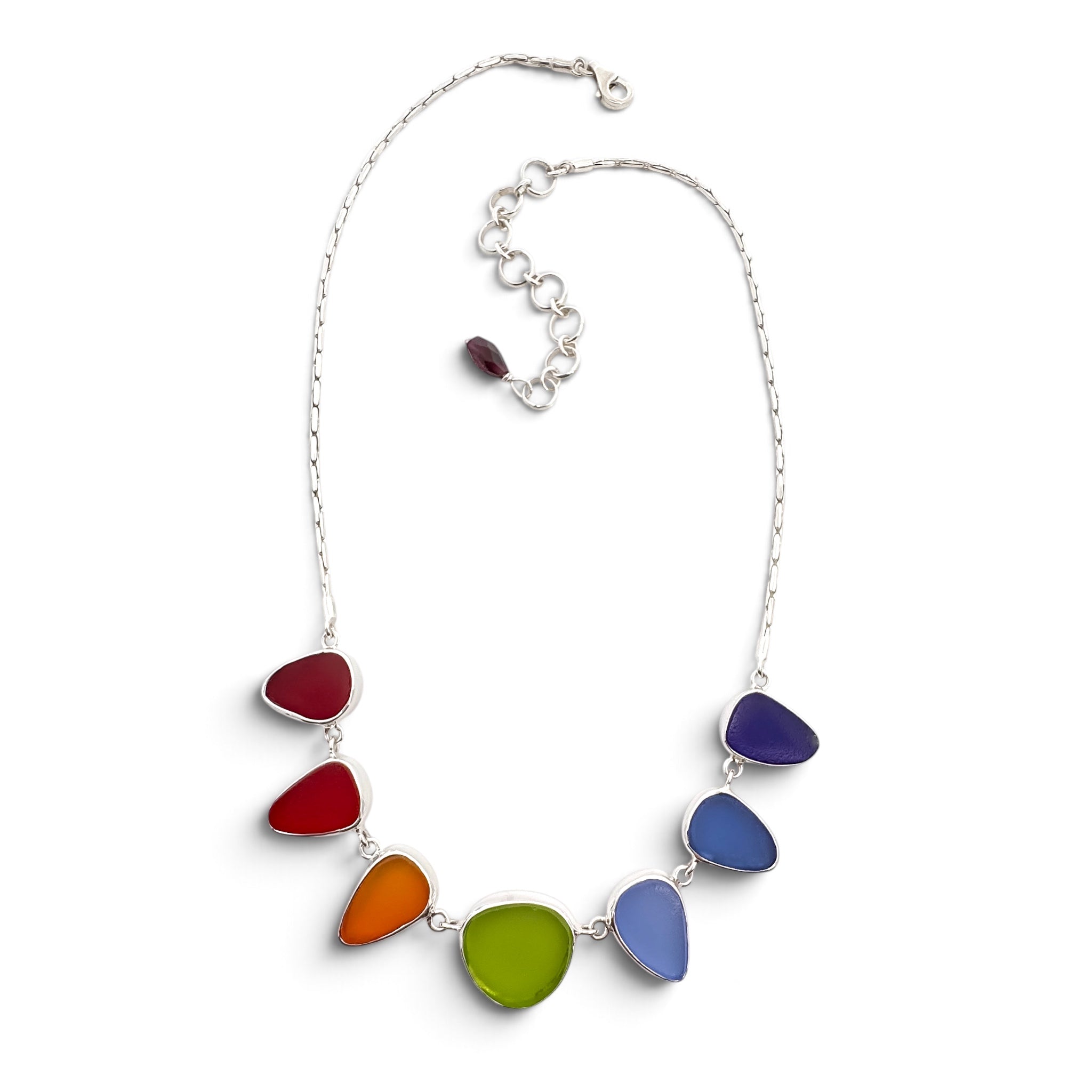 Rainbow Sea Glass Bezel Necklace