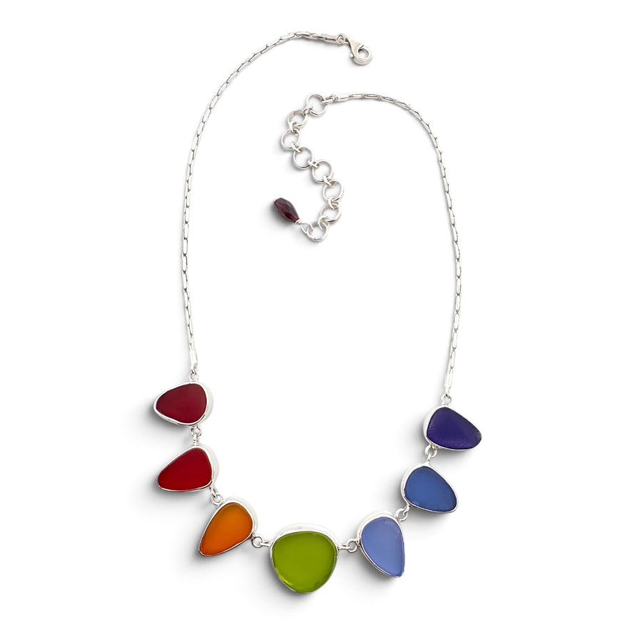 Rainbow Sea Glass Bezel Necklace