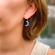 Blue Opal Crescent Moon Earrings