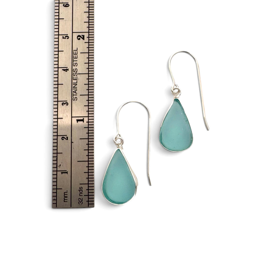 Sterling Silver Aqua Seaglass Teardrop Drop Earrings